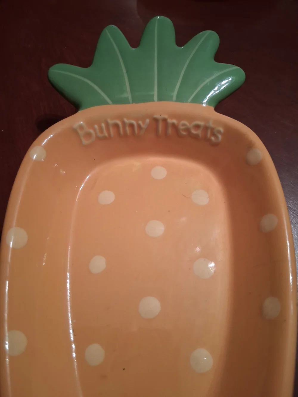 Hallmark Orange Polka Dot Ceramic Carrot Dish with Green Top